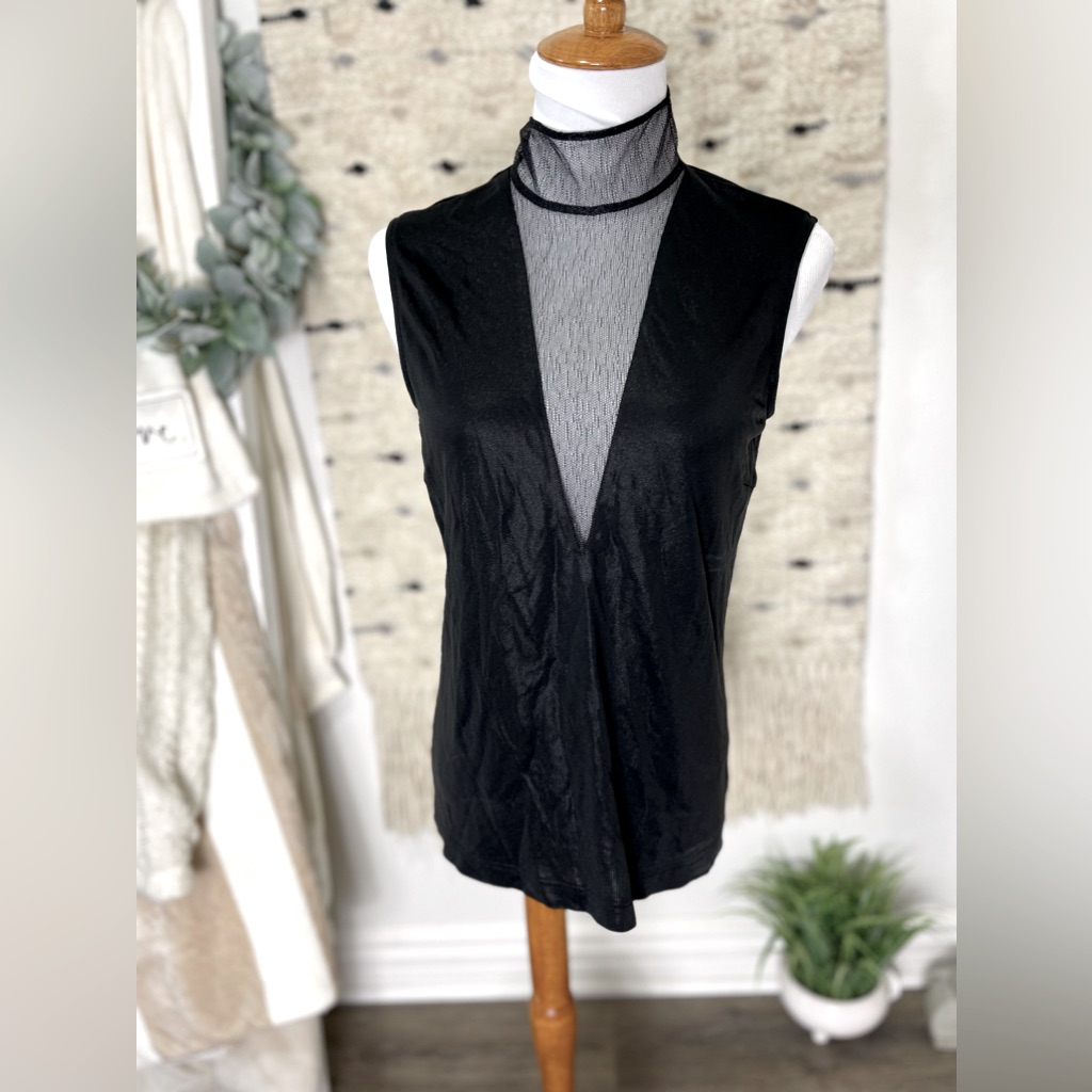 Nwt Akris Black Sheer Turtleneck-Insert Top Size 8